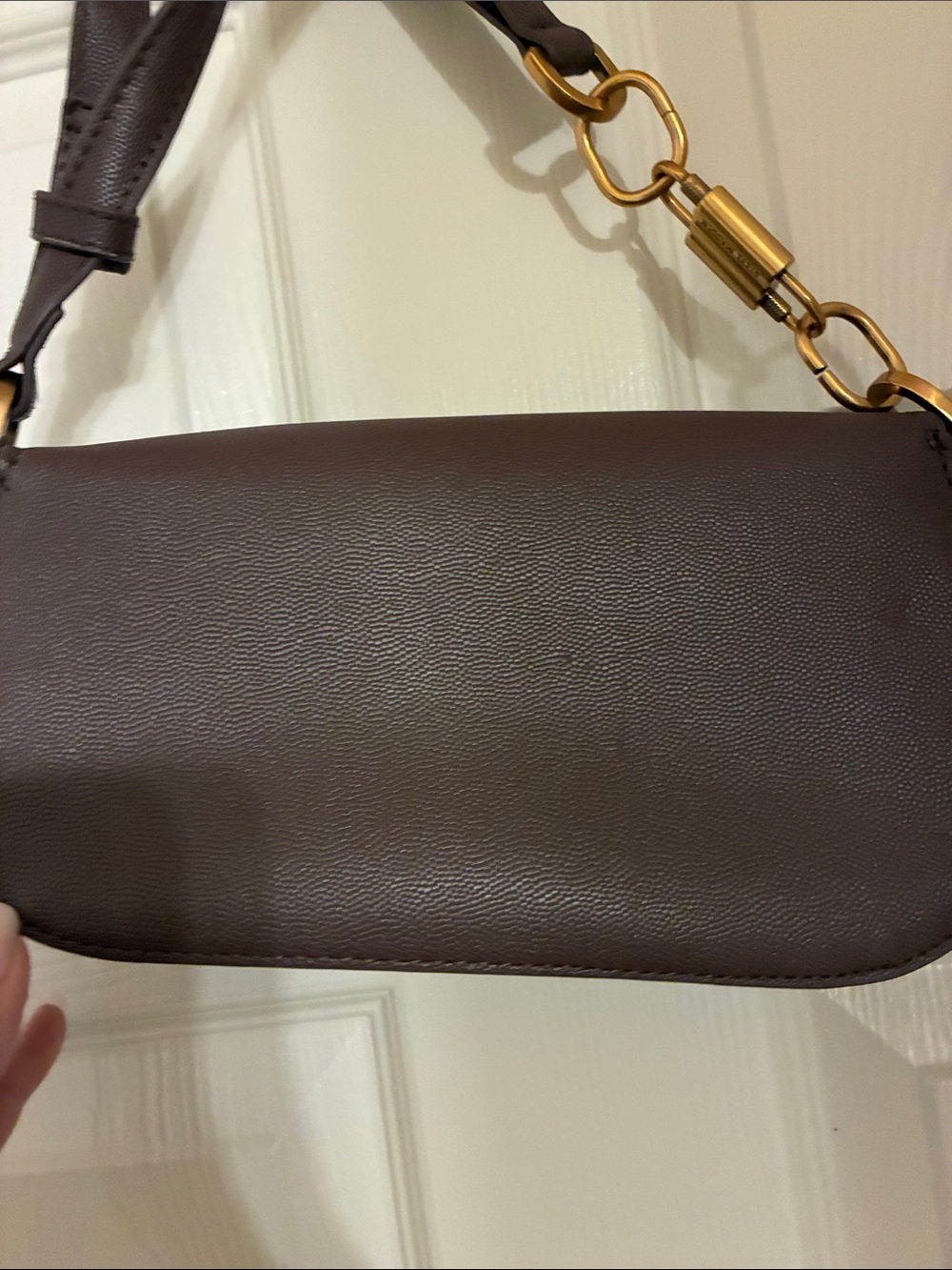 Steve Madden Chocolate Brown Leatherette Saddle Bag with Gold Hardware - Picture 4 of 6